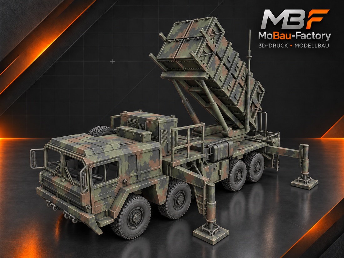 PATRIOT-Startgerät auf einem MAN KAT 1 A1 8×8 im Aktiv-Modus
