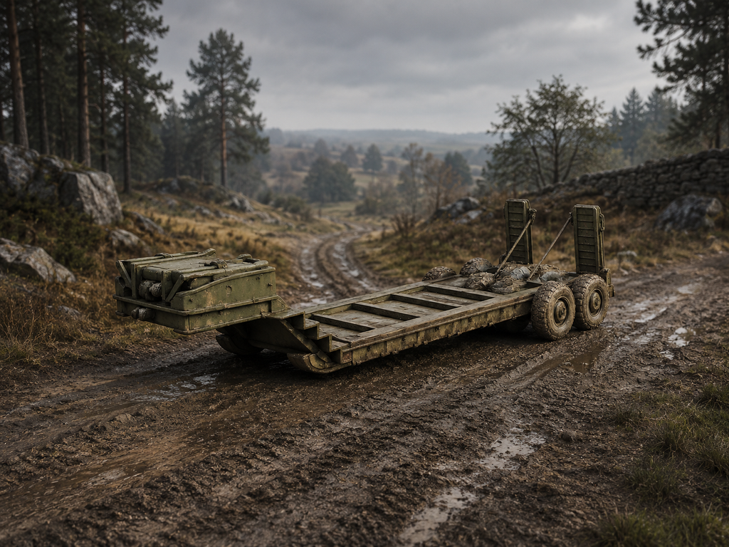 M15 Schwerer Tieflade-Sattelauflieger Transportmodus mit hochgeklappten Rampen