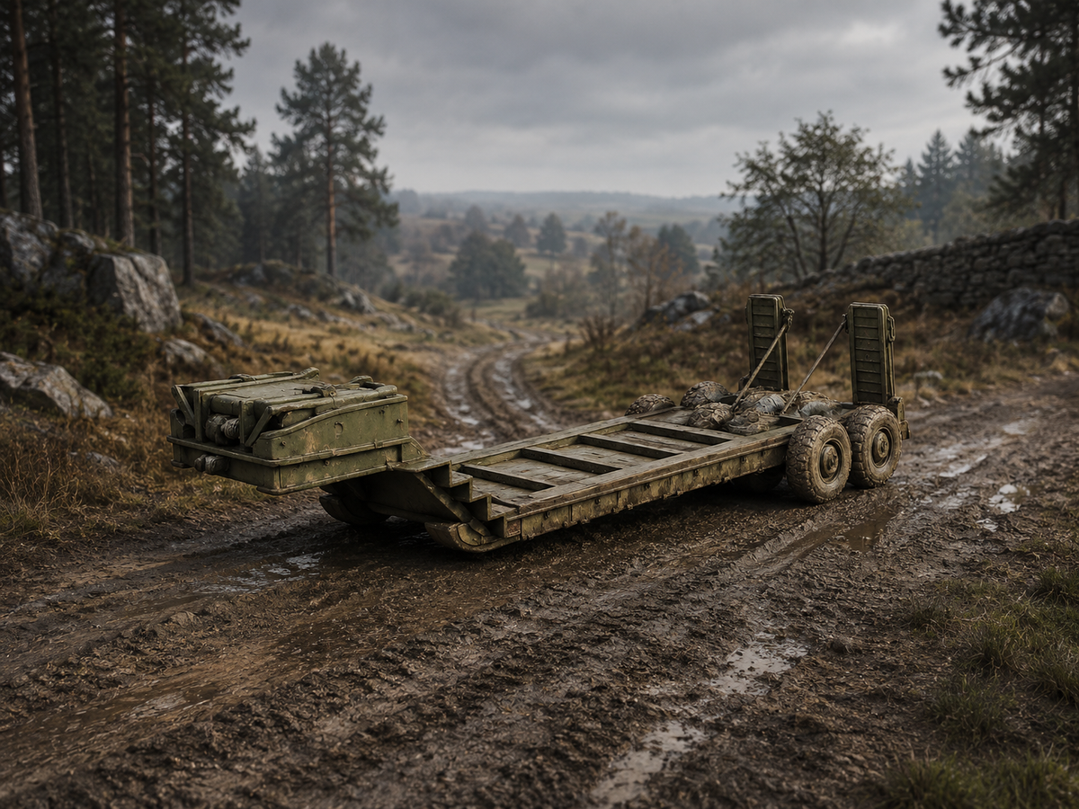 M15 Schwerer Tieflade-Sattelauflieger Transportmodus mit hochgeklappten Rampen