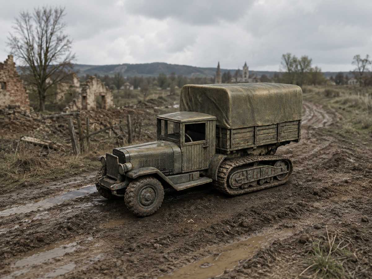 ZIS-42 Halbkettenlastwagen und Artillerieschlepper mit Planen-Aufbau