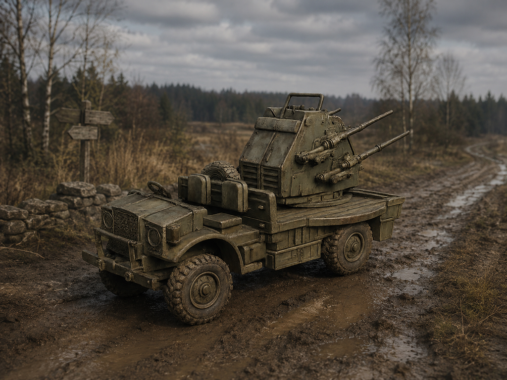 Ford CMP F60L Mobiler Flugabwehrlastwagen mit 20-mm-Polsten-Flakvierling Aktiv-Modus