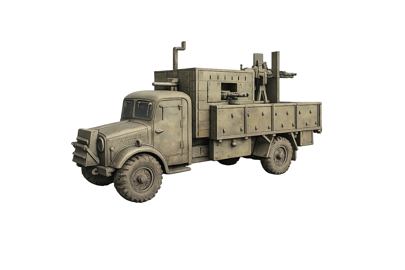 Armadillo Mk. III SPG Improvisierter gepanzerter Lastwagen mit Selbstfahrlafette