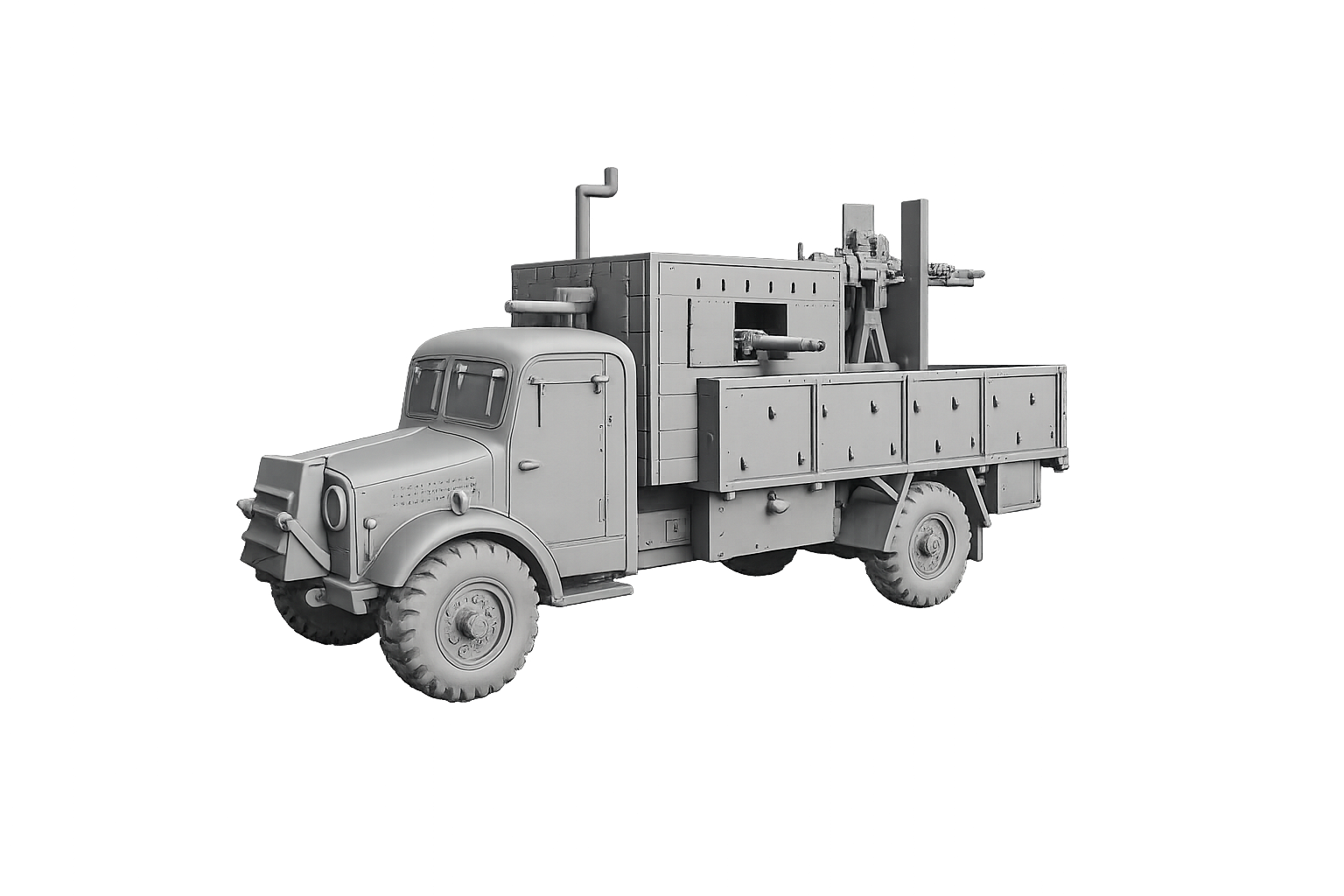 Armadillo Mk. III SPG Improvisierter gepanzerter Lastwagen mit Selbstfahrlafette