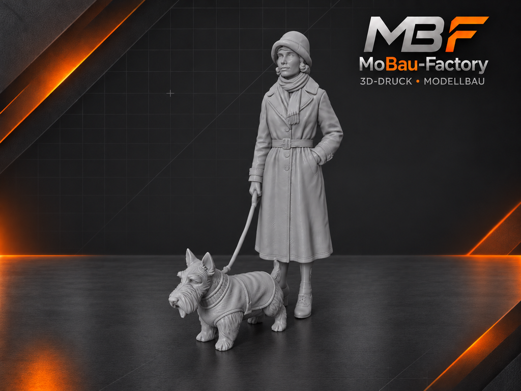 Dame mit Hund - Winterszene der 1930er-Jahre