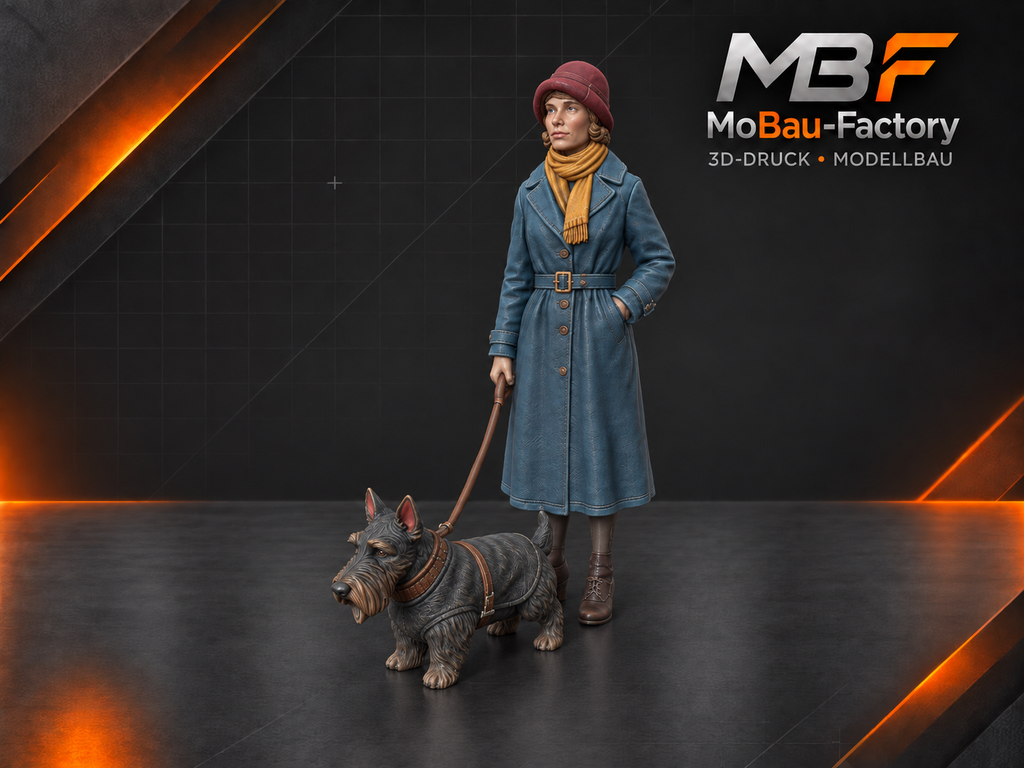 Dame mit Hund - Winterszene der 1930er-Jahre