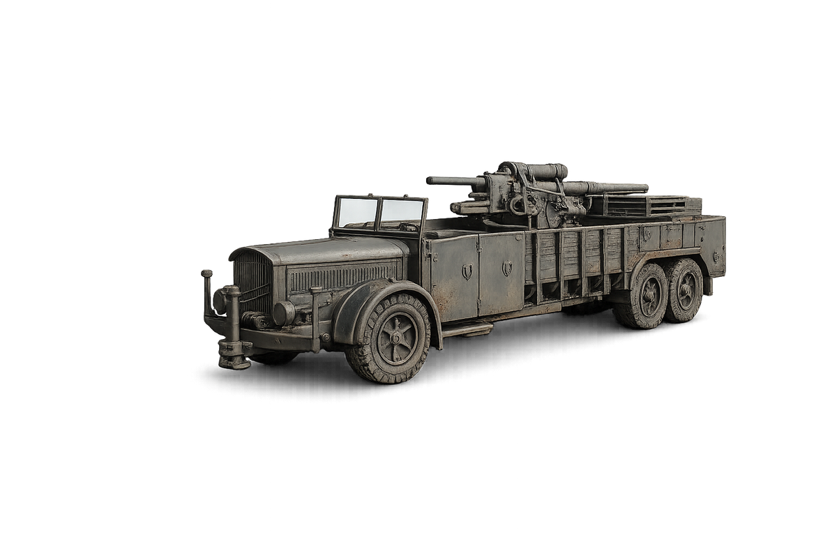 Selbstfahrlafette auf Fahrgestell VOMAG 7 OR 660 mit 8,8-cm-Flak Transport-Modus