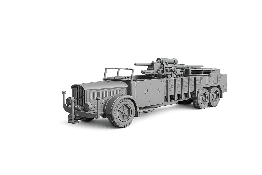 Selbstfahrlafette auf Fahrgestell VOMAG 7 OR 660 mit 8,8-cm-Flak Transport-Modus