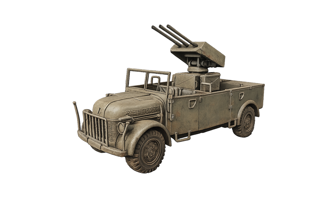 Steyr 1500 mit Flakdrilling MG 151 Geländegängiges Transportfahrzeug mit aufgesetzter Flugabwehrlafette
