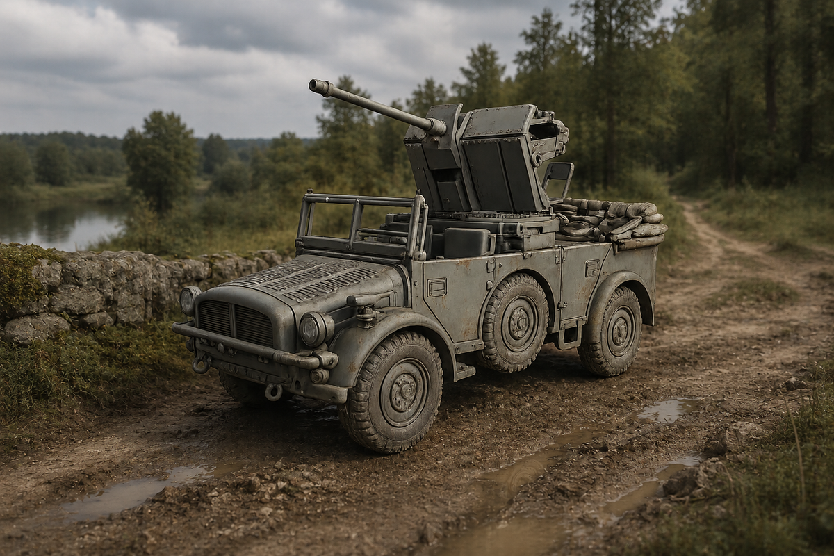 Horch 108 mit 2-cm-Flak 30 Schwerer geländegängiger Einheits-Pkw mit aufgesetztem Flugabwehrgeschütz