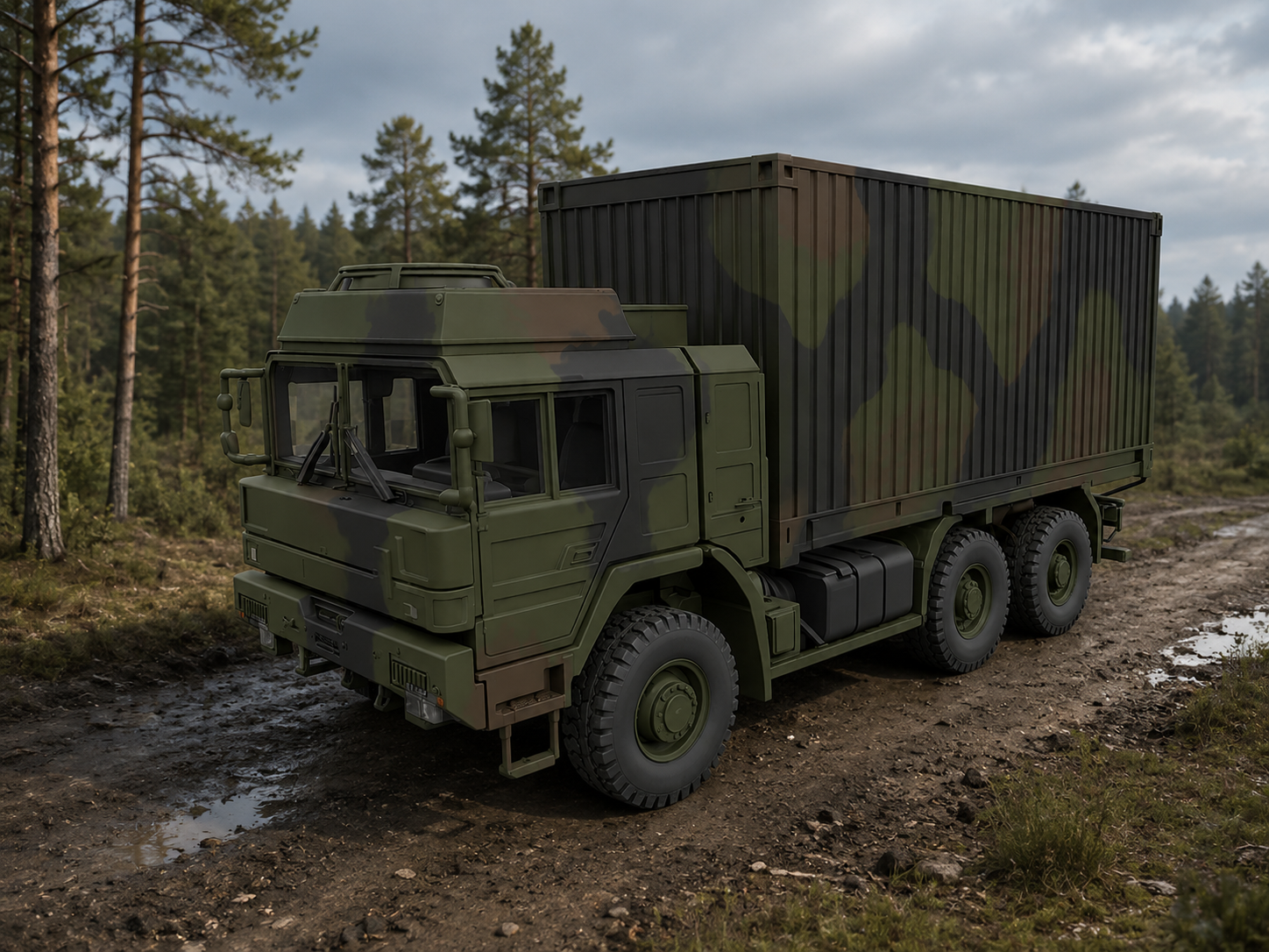 RMMV HX2 6×6 Containerchassis-Aufbau mit Transportcontainer