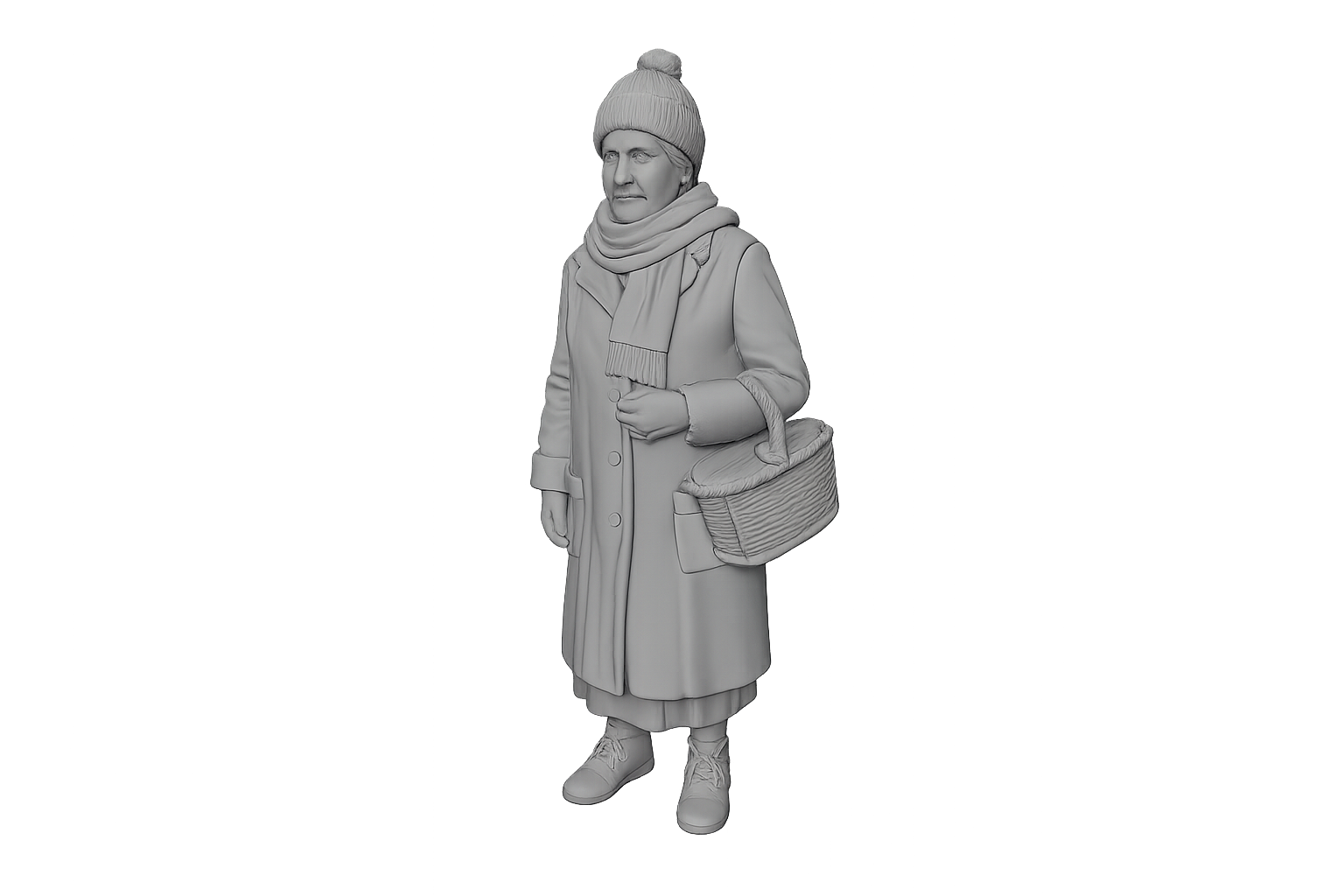 Ältere Dame mit Korb - Winterszene der 1930er-Jahre