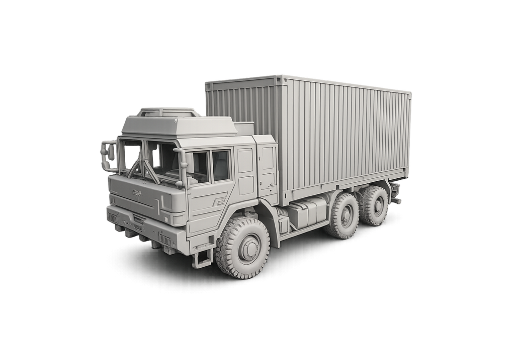 RMMV HX2 6×6 Containerchassis-Aufbau mit Transportcontainer