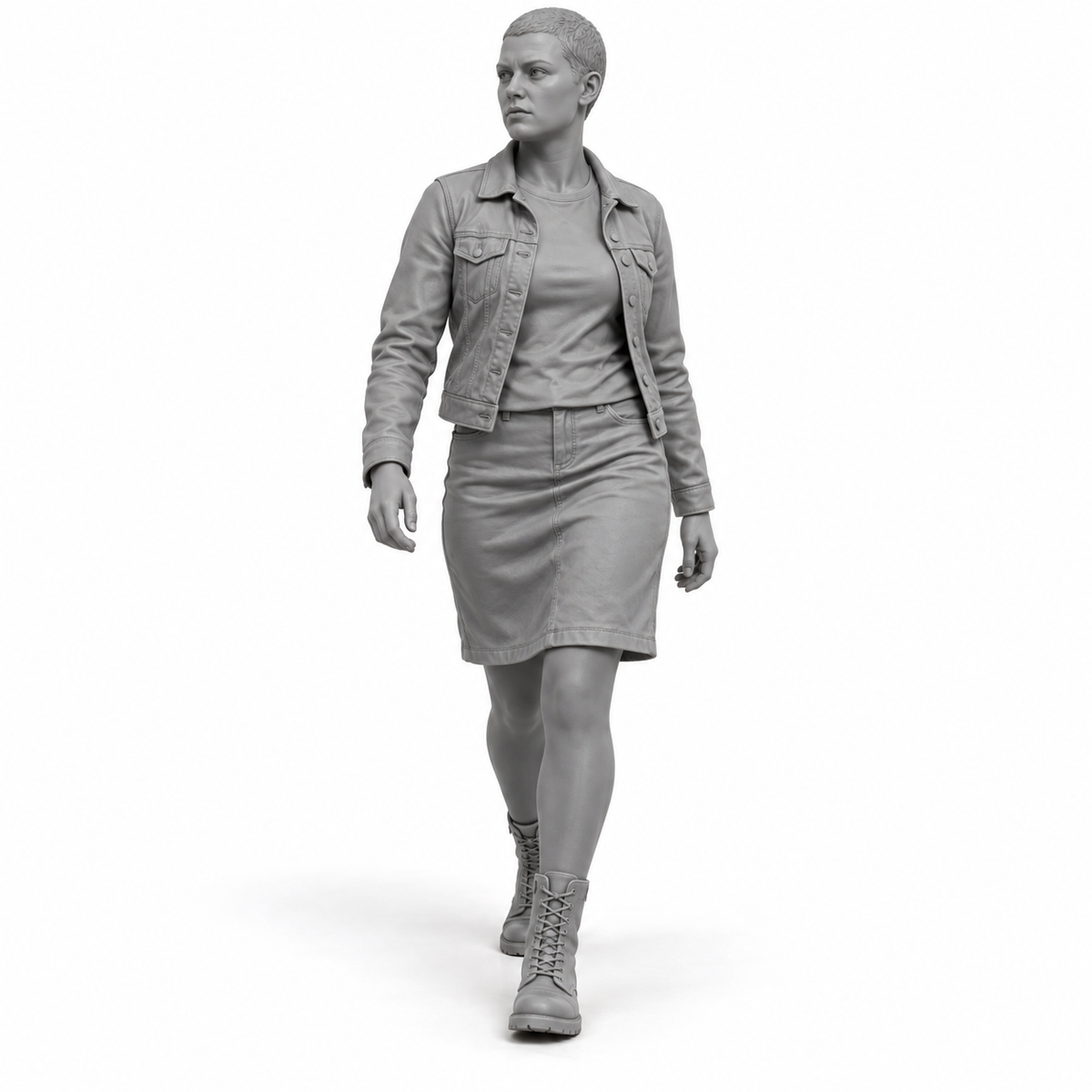 Skinhead-Frau mit Jeansrock - Subkulturen & Straßenleben - Skinhead-Subkultur